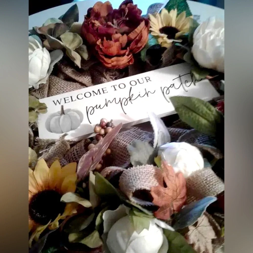 Handmade Pumpkin Patch Fall Wreath White Pumpkin Patch Harvest Final Sale